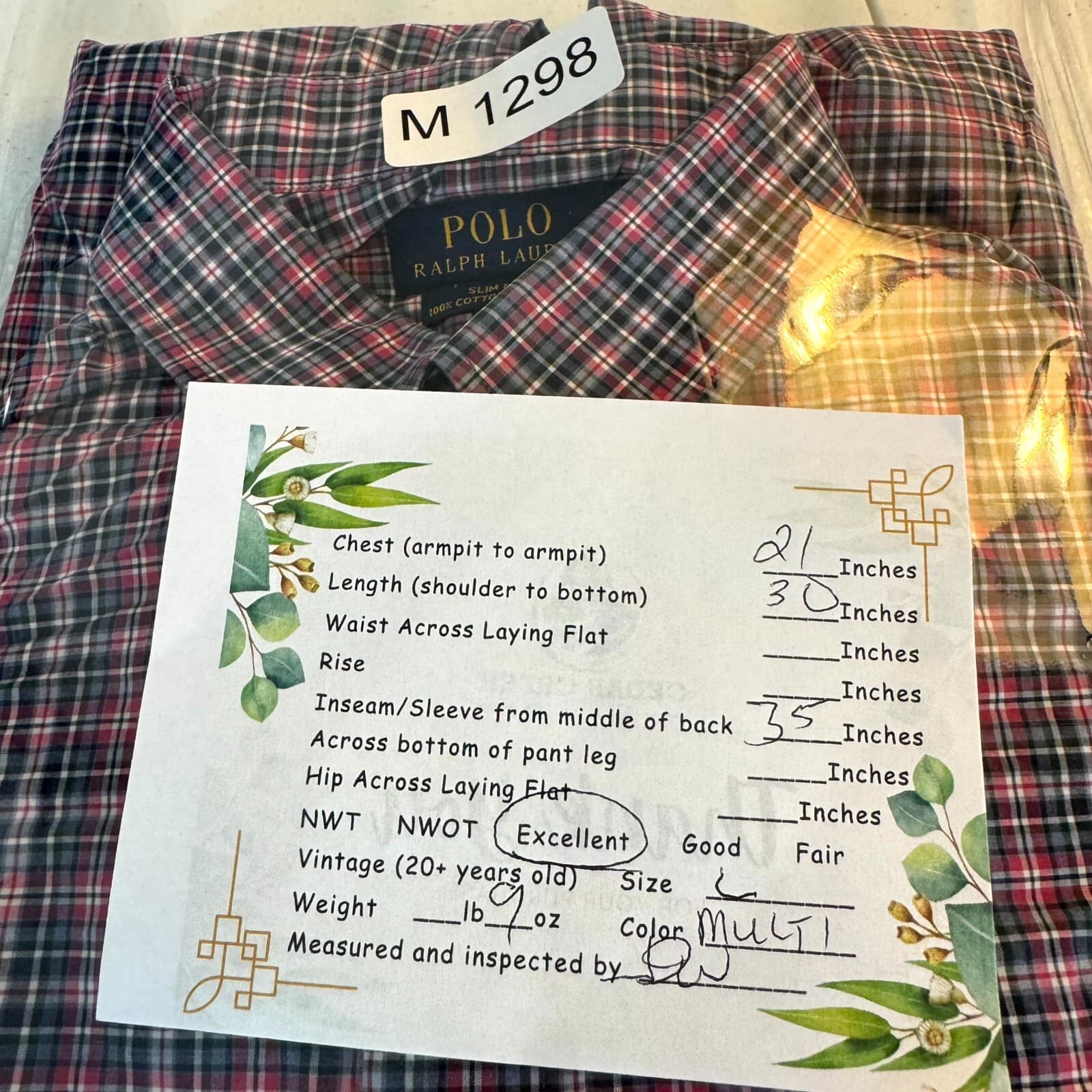 Polo Ralph Lauren Men’s Shirt Large Multi Plaid Slim 100% Cotton Stretch - Thumbnail 9