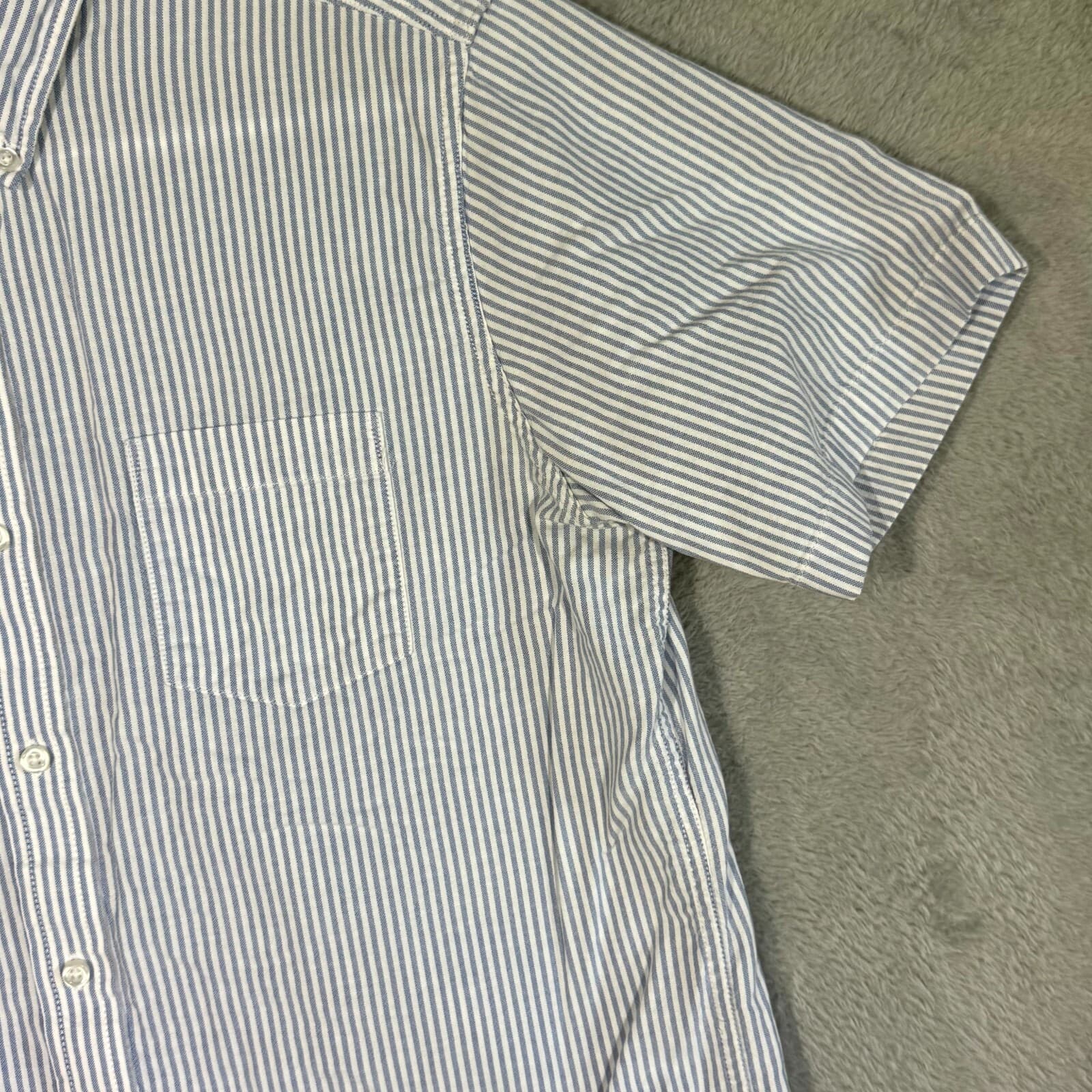 G.H. Bass & Co Mens Button Down Shirt Large Blue White Stripe 100% Cotton - Thumbnail 5