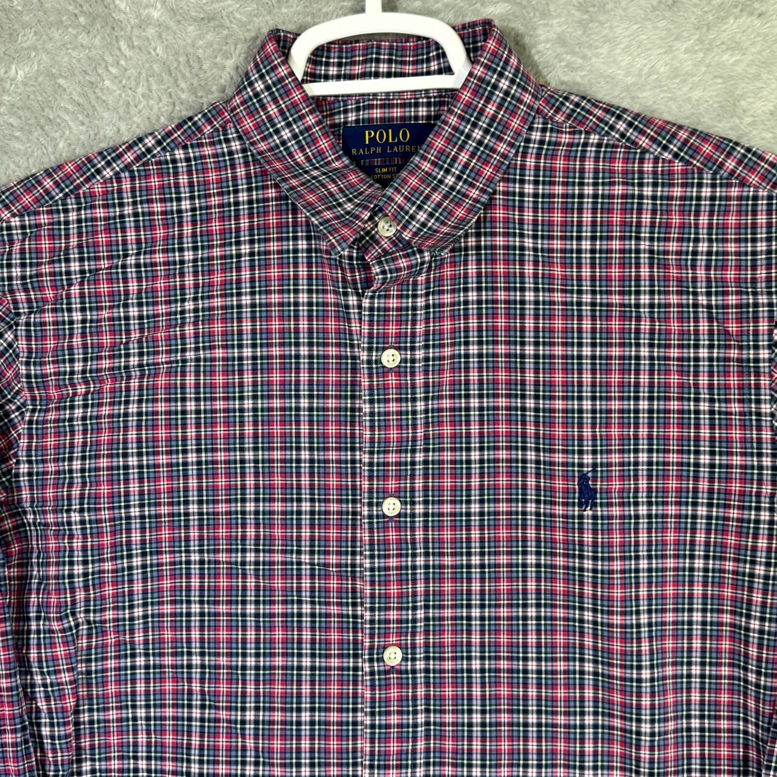 Polo Ralph Lauren Men’s Shirt Large Multi Plaid Slim 100% Cotton Stretch - Thumbnail 4