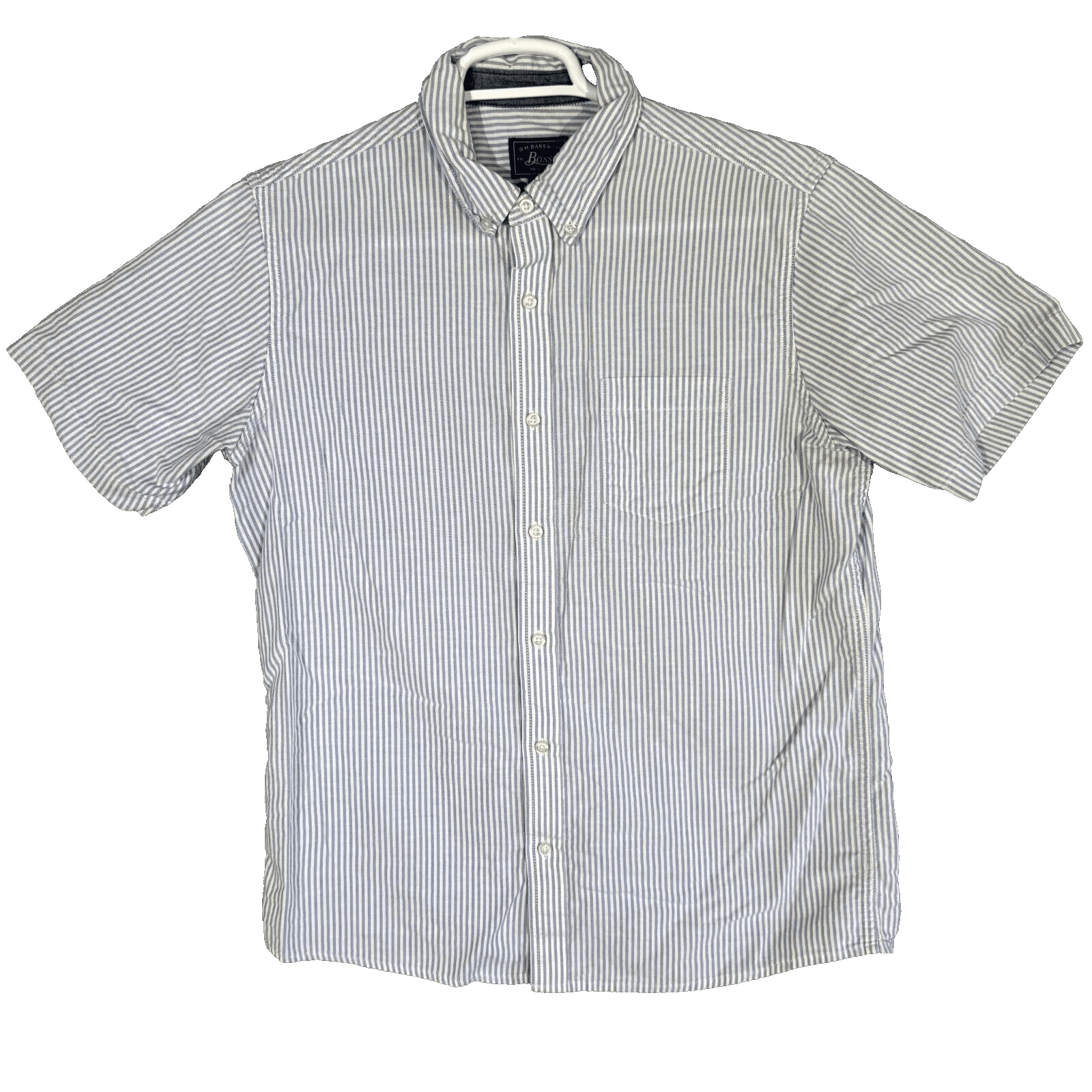 G.H. Bass & Co Mens Button Down Shirt Large Blue White Stripe 100% Cotton - Image 1