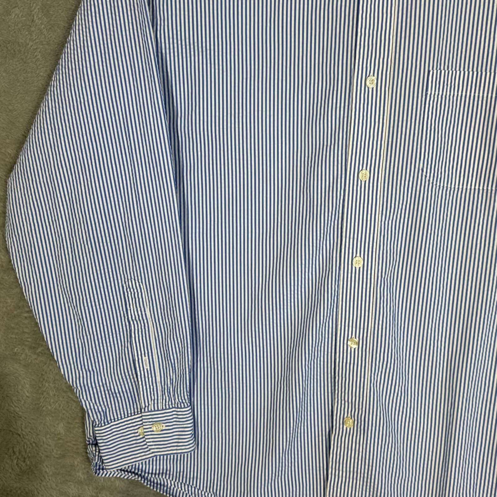 Brooks Brothers 1818 Dress Shirt Mens XL Button Down Cotton Blue White Stripe - Thumbnail 3