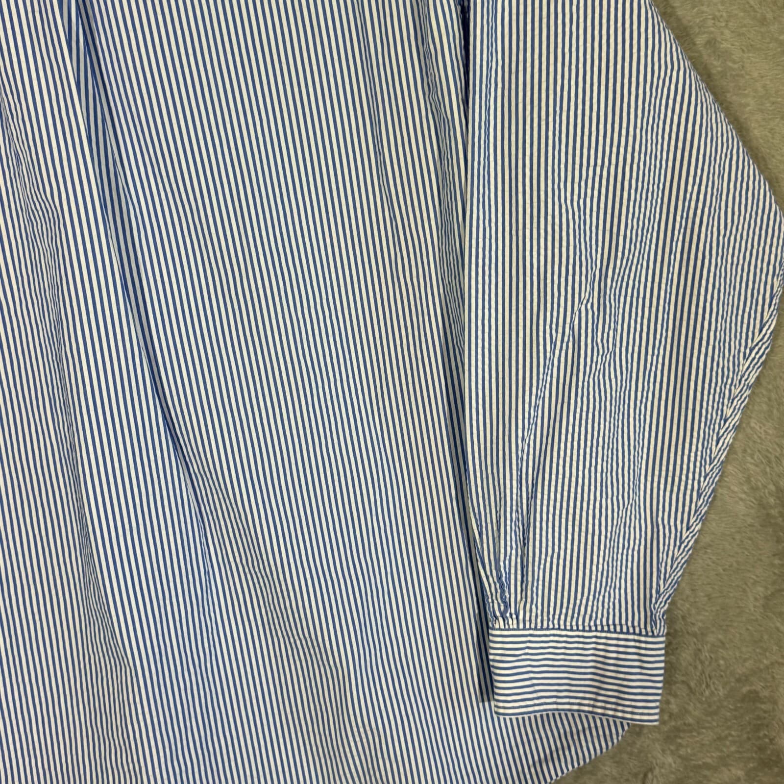 Brooks Brothers 1818 Dress Shirt Mens XL Button Down Cotton Blue White Stripe - Thumbnail 11