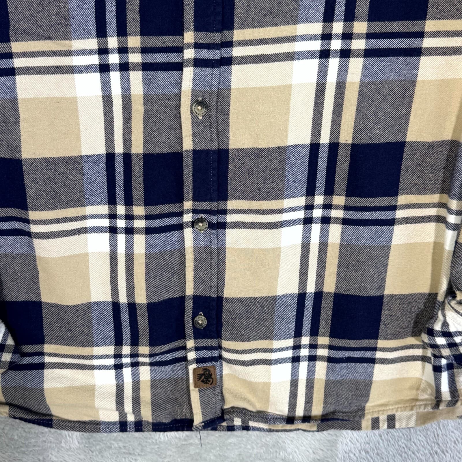 Legendary Whitetails Buck Camp Mens Button Up Shirt 2XL Navy Tan Plaid Cotton - Thumbnail 6