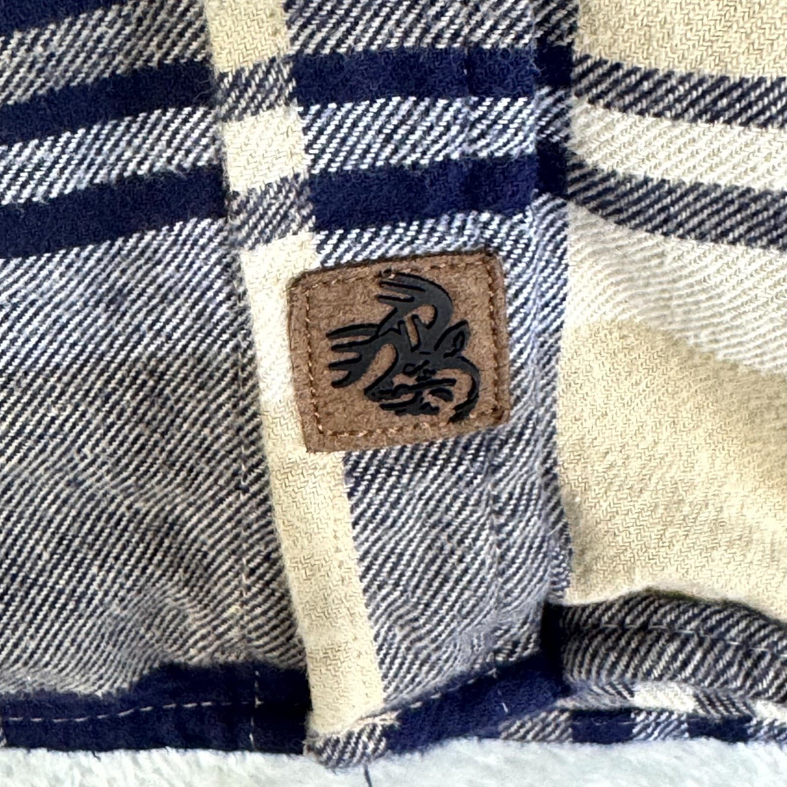 Legendary Whitetails Buck Camp Mens Button Up Shirt 2XL Navy Tan Plaid Cotton - Thumbnail 7