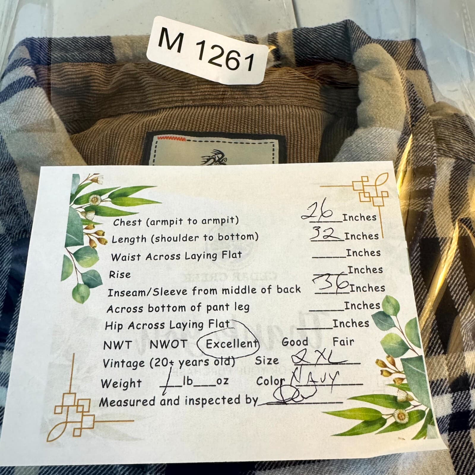 Legendary Whitetails Buck Camp Mens Button Up Shirt 2XL Navy Tan Plaid Cotton - Thumbnail 8