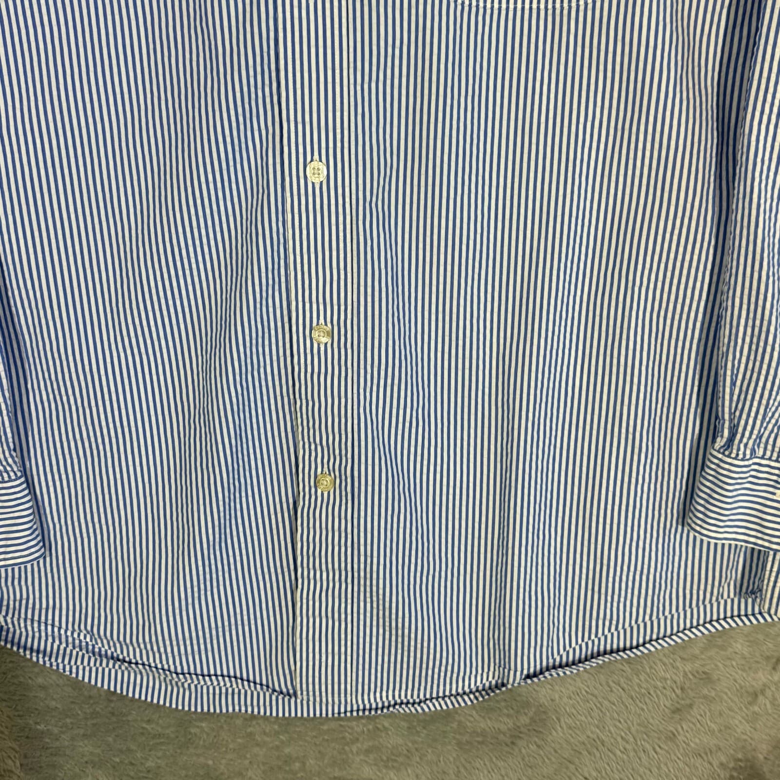 Brooks Brothers 1818 Dress Shirt Mens XL Button Down Cotton Blue White Stripe - Thumbnail 6