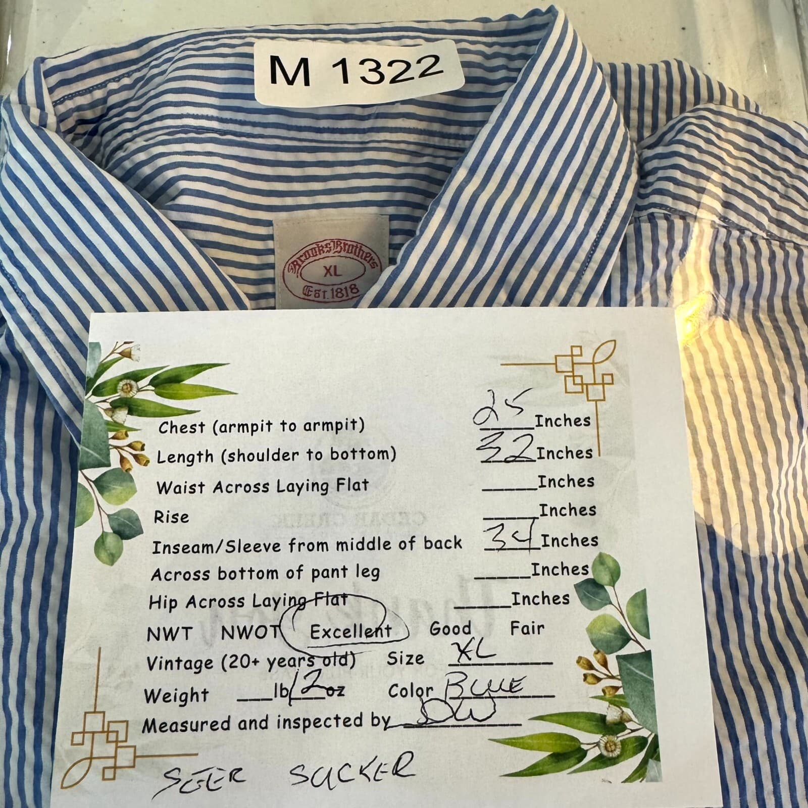 Brooks Brothers 1818 Dress Shirt Mens XL Button Down Cotton Blue White Stripe - Thumbnail 9