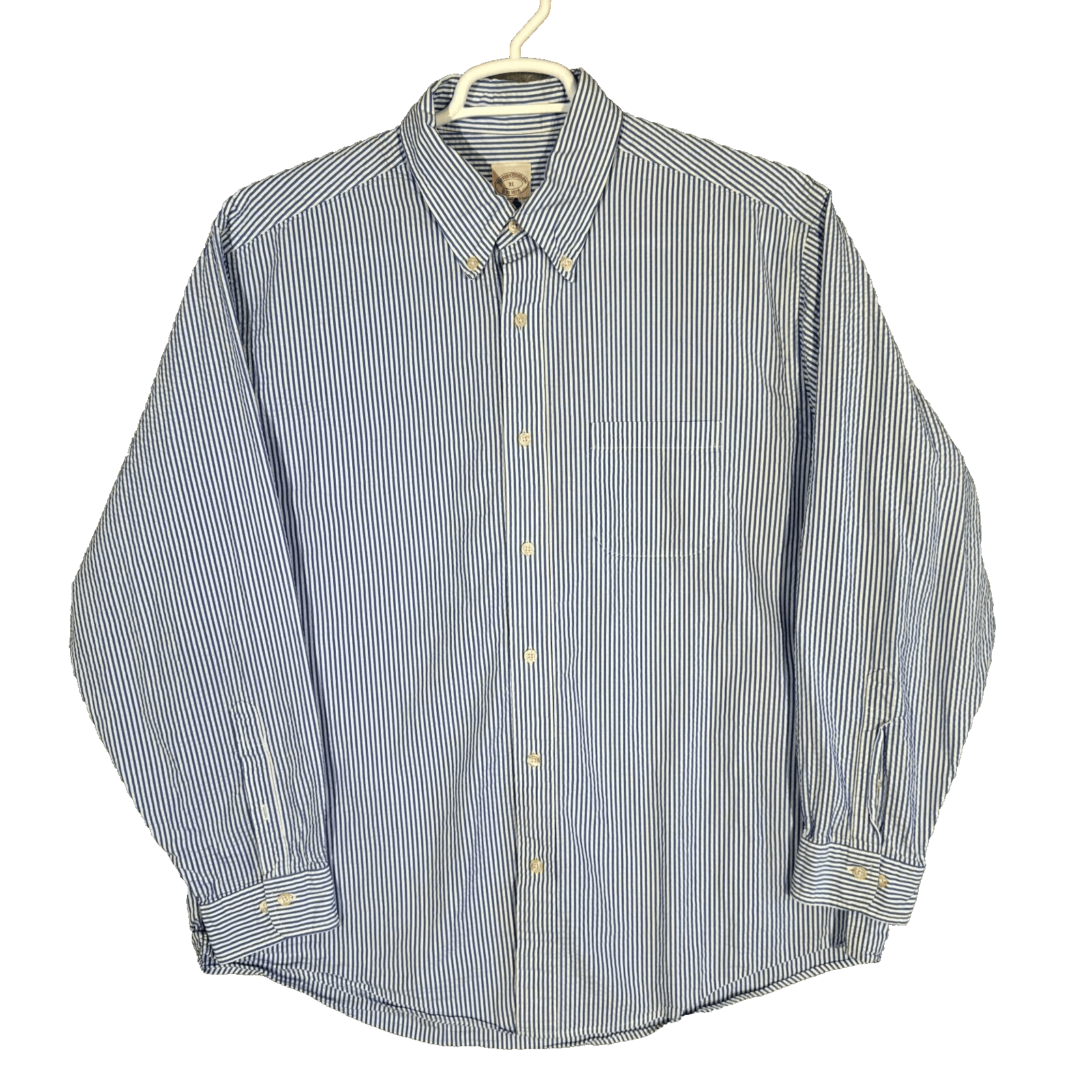 Brooks Brothers 1818 Dress Shirt Mens XL Button Down Cotton Blue White Stripe - Image 1