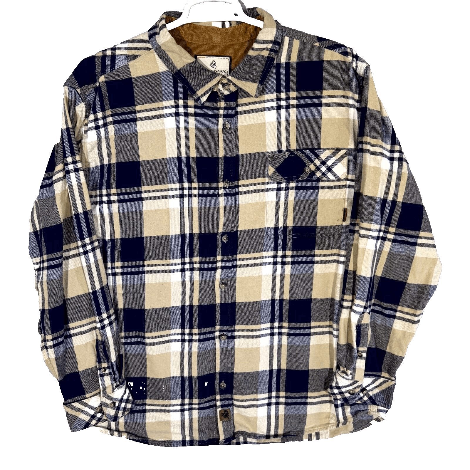 Legendary Whitetails Buck Camp Mens Button Up Shirt 2XL Navy Tan Plaid Cotton - Image 1