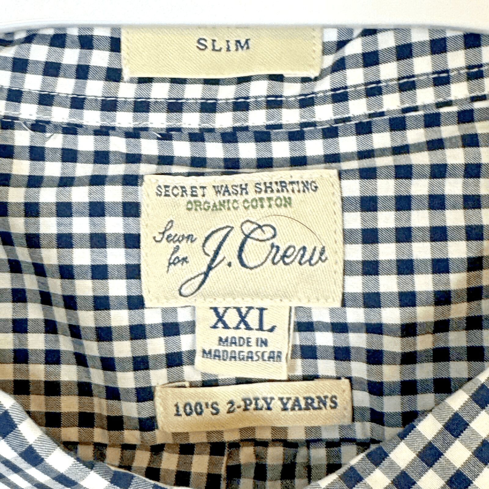 J.Crew Men's 2XL Slim Fit White Black Check 2‑Ply Cotton Button‑Down Shirt M164 - Thumbnail 7