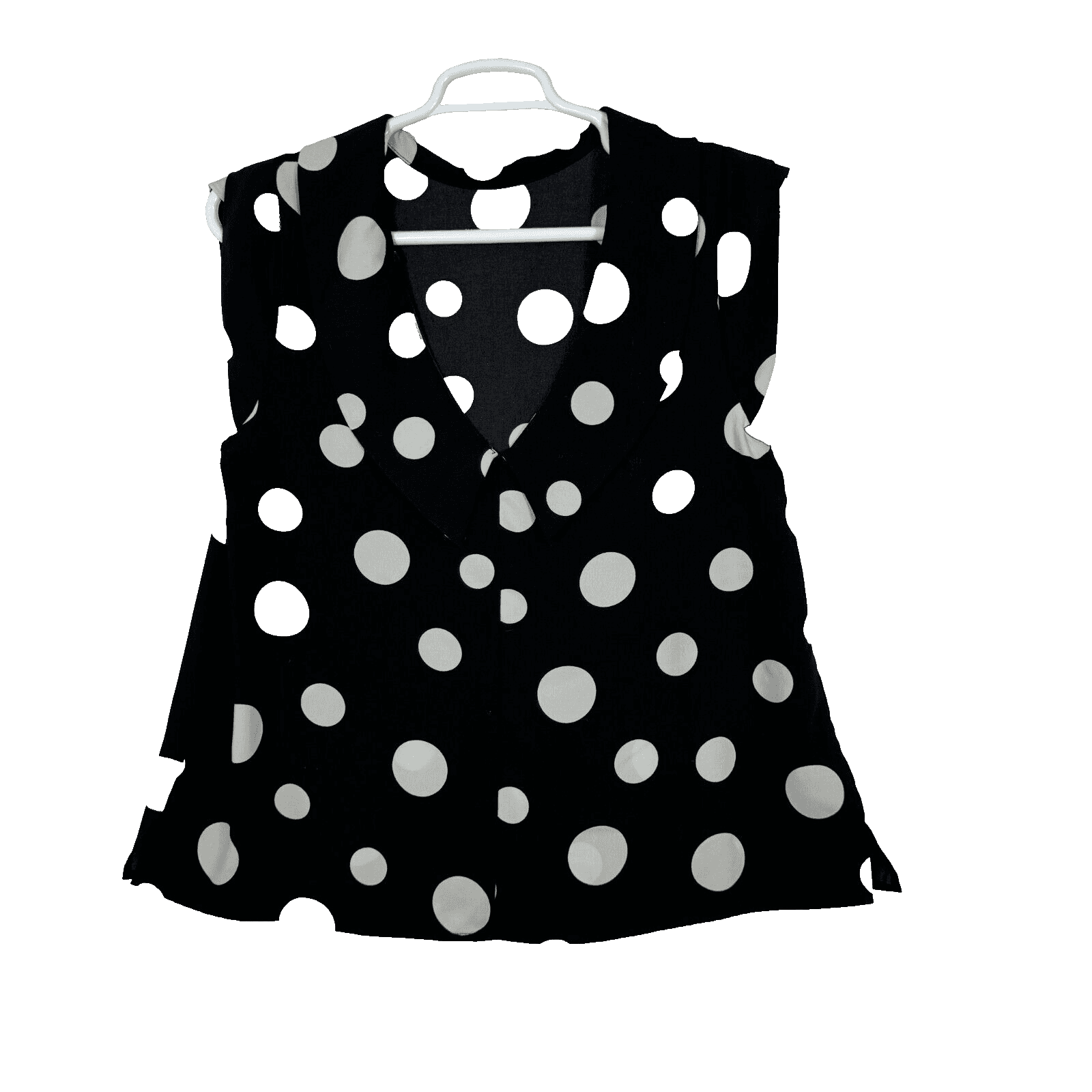Blouse Top Women’s 36″ Chest Black & White Polka Dot Cap Sleeve Collared W311 - Image 1