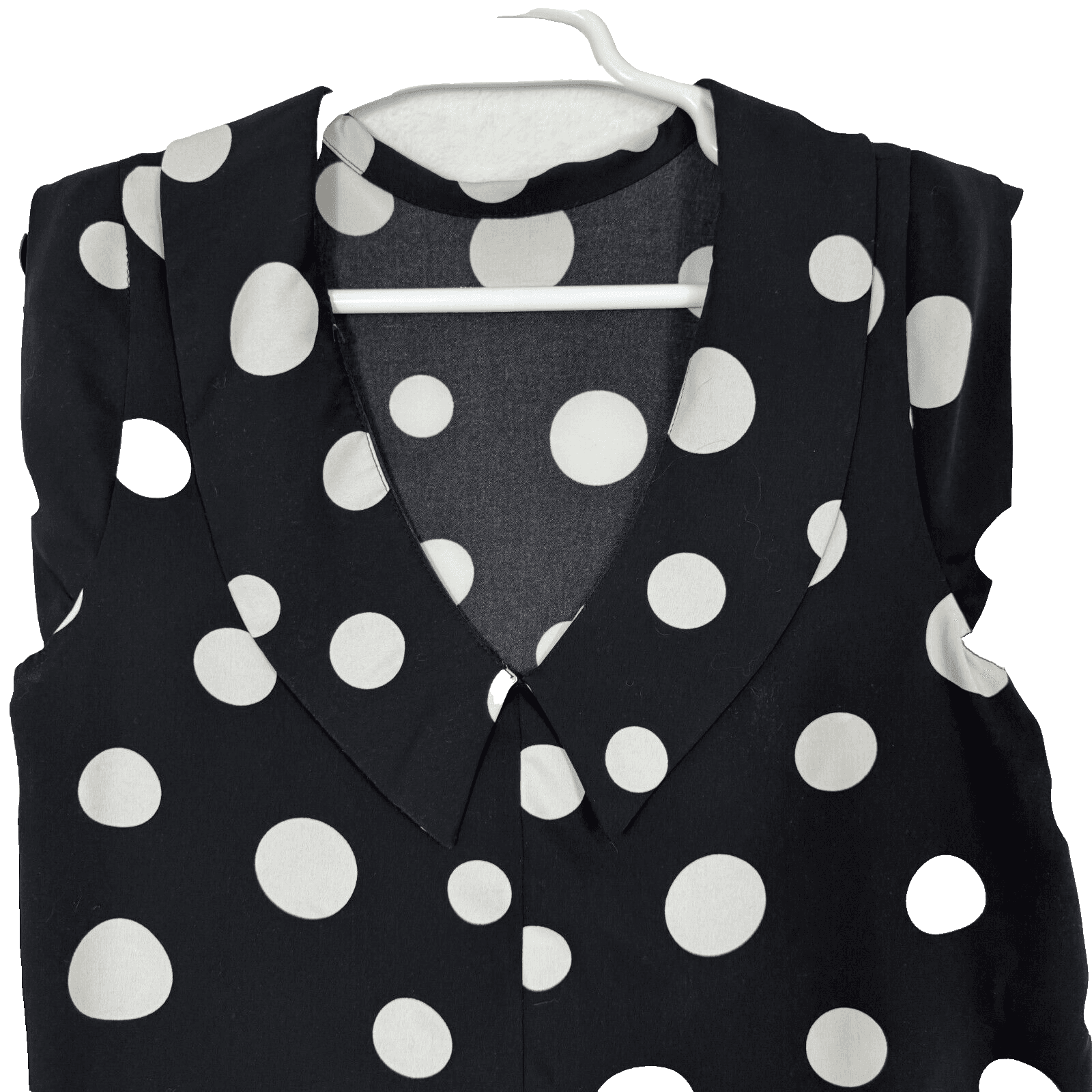 Blouse Top Women’s 36″ Chest Black & White Polka Dot Cap Sleeve Collared W311 - Thumbnail 3