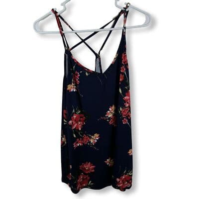 Papermoon Women's Size 1X Navy Floral Sleeveless Blouse Spaghetti Straps W 86 - Image 1