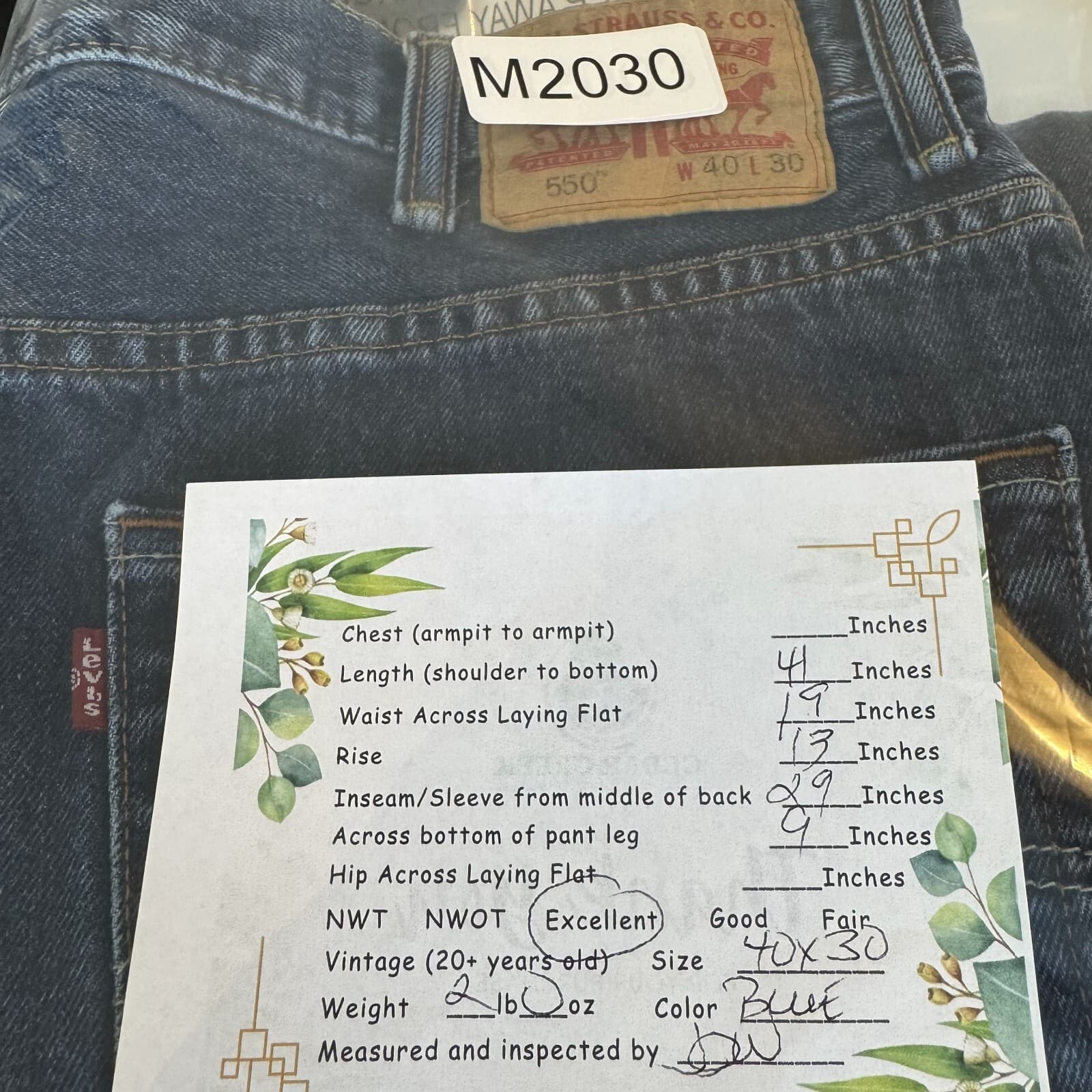 Levi's 550 Men Jeans 4 X30 Blue Denim Relaxed Fit High-Rise Straight Leg Zip Fly - Thumbnail 8