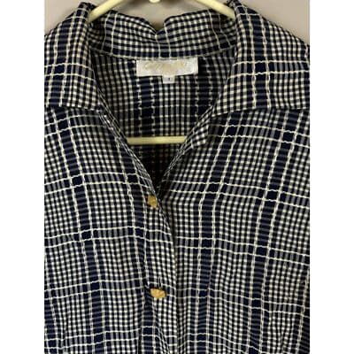 Corida Blouse Women's 1 Cream & Black Checkered Button-Front Long Sleeve Top W57 - Thumbnail 3