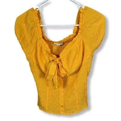 The General Good Crop Top Women’s S Yellow Bow-Tied Blouse Cotton Blend W 113 - Image 1