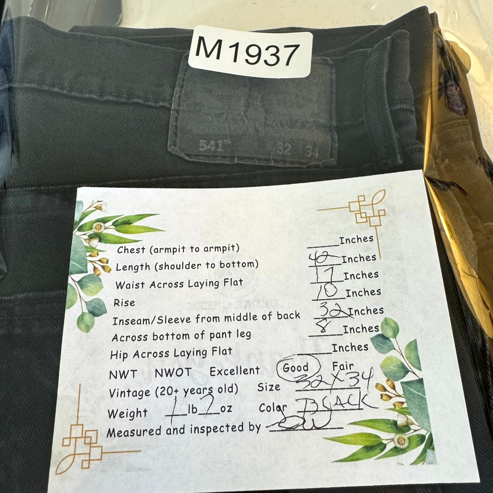 Levi's 541 Men's Jeans 32X34 Black Denim Mid-Rise 5-Pockets Straight Leg Zip Fly - Thumbnail 6