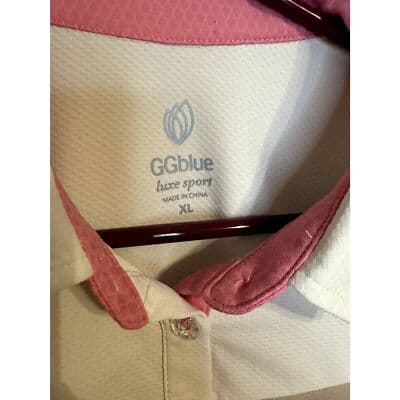 GG Blue Polo Shirt Women’s M Activewear Pink & White Short Sleeve Moisture W1 - Thumbnail 8