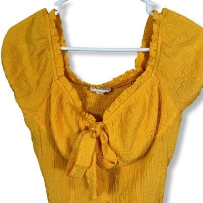 The General Good Crop Top Women’s S Yellow Bow-Tied Blouse Cotton Blend W 113 - Thumbnail 3