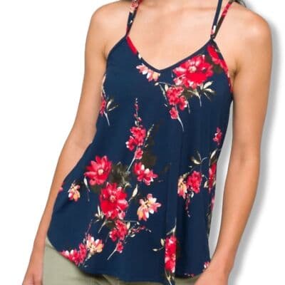 Papermoon Women's Size 1X Navy Floral Sleeveless Blouse Spaghetti Straps W 86 - Thumbnail 2