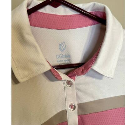 GG Blue Polo Shirt Women’s M Activewear Pink & White Short Sleeve Moisture W1 - Thumbnail 4