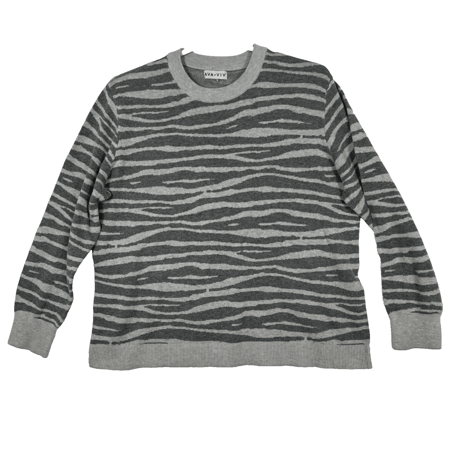 Ava & Viv Sweater Women’s Plus Gray Zebra Print Knit Crew Pullover Size XL W304 - Image 1