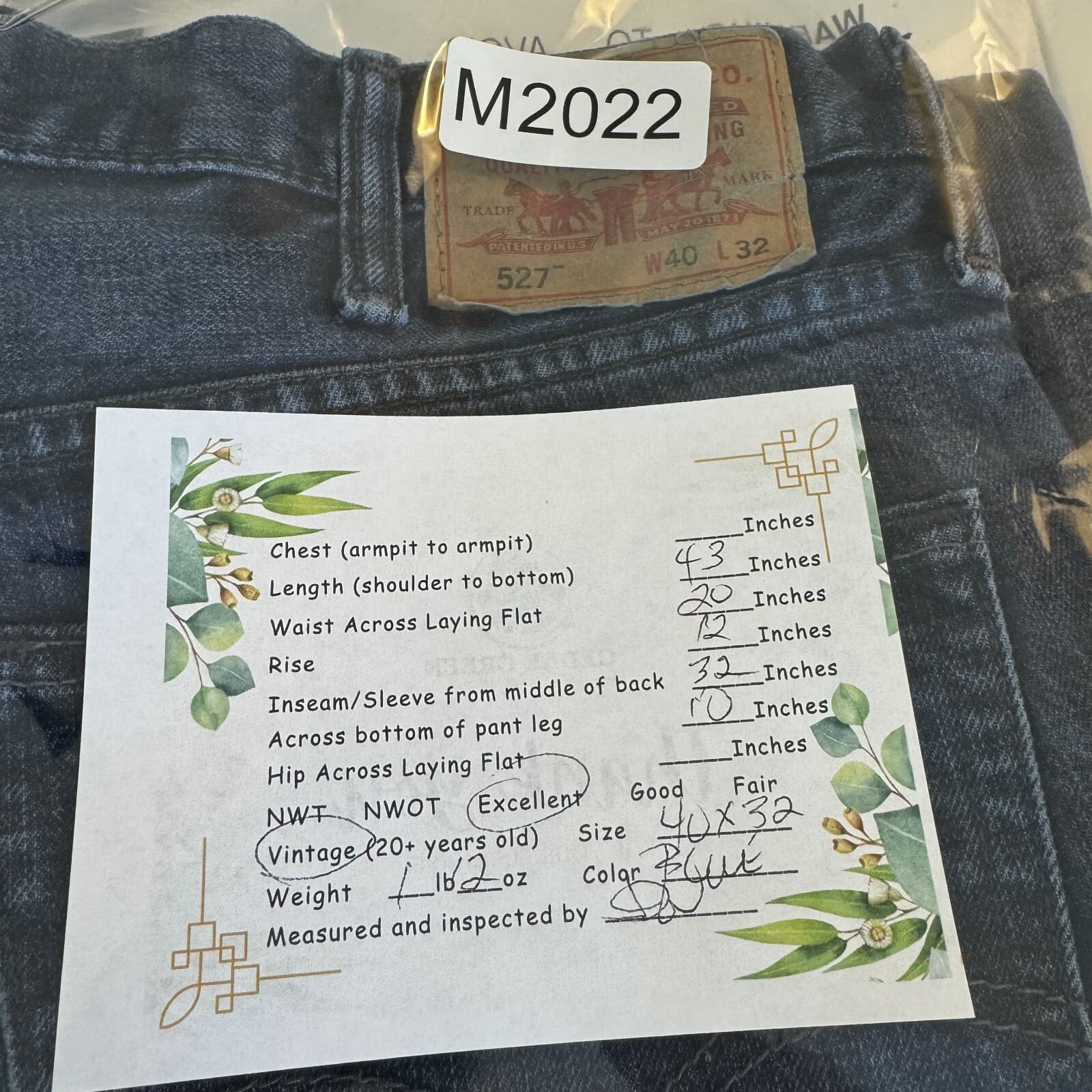 Levi's 527 Men's Jeans 40 X 32 Blue Denim Mid-Rise Boot Cut Leg Zip Fly - Thumbnail 7