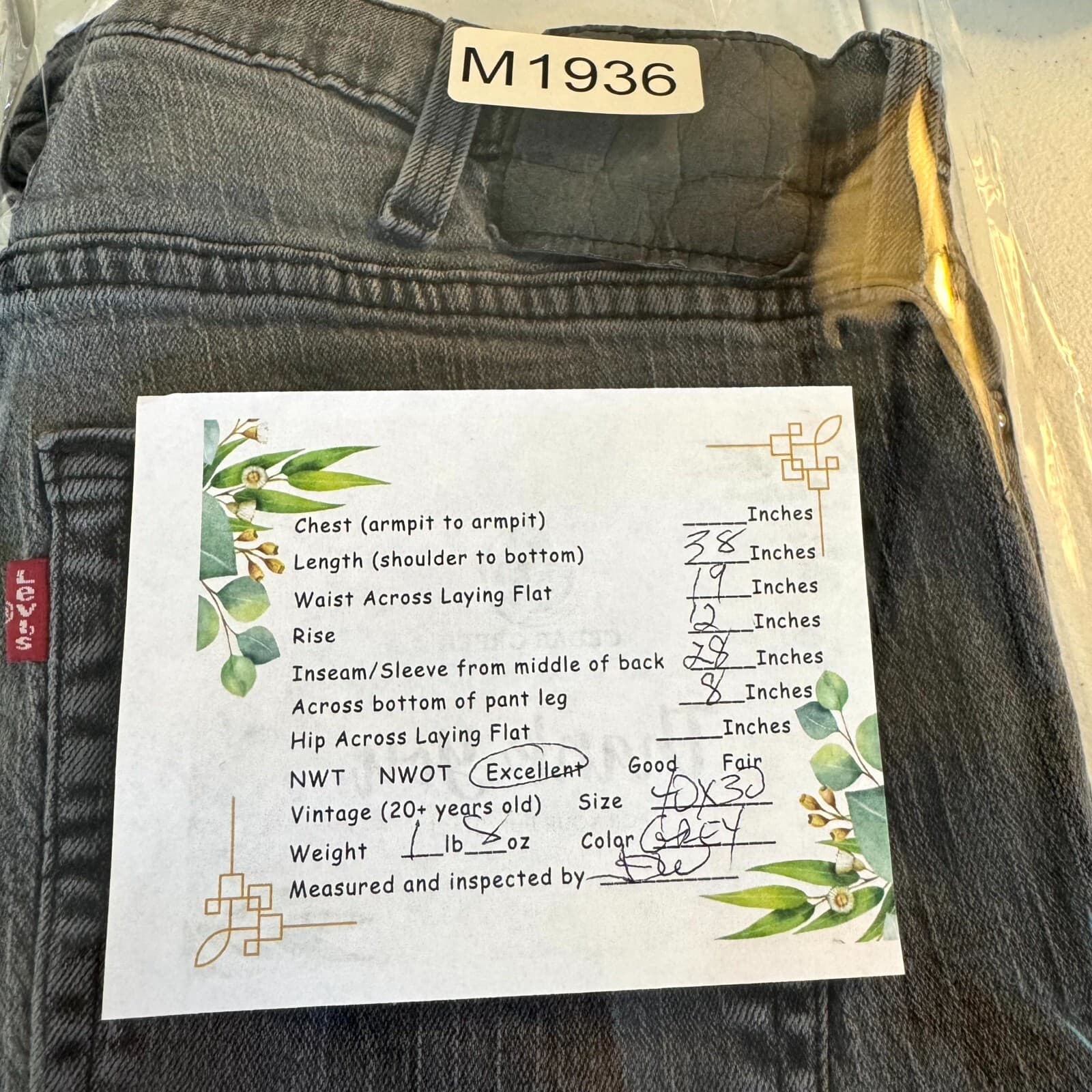 Levi's 559 Men's Jeans 40X30 Gray Denim Stretch 5-Pockets Straight Leg Zip Fly - Thumbnail 8