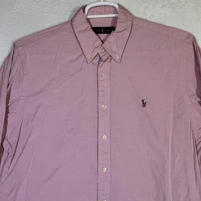 Ralph Lauren Shirt Mens 17 Pink Long Sleeve Button Down Dress Oxford Classic - Thumbnail 5