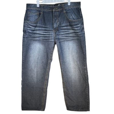 Southpole Jeans Mens 38x32 Whiskered Distressed Straight Leg Back Flap Pockets - Image 1