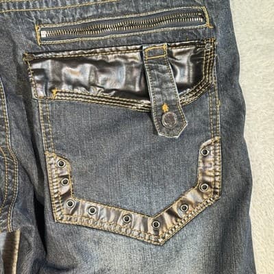 Southpole Jeans Mens 38x32 Whiskered Distressed Straight Leg Back Flap Pockets - Thumbnail 4