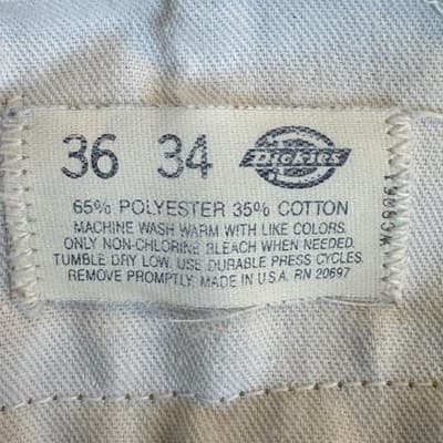 Dickies Pants Mens 36x31 Khaki Beige Workwear USA Made Poly Cotton Hemmed 90s - Thumbnail 4