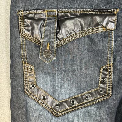 Southpole Jeans Mens 38x32 Whiskered Distressed Straight Leg Back Flap Pockets - Thumbnail 3