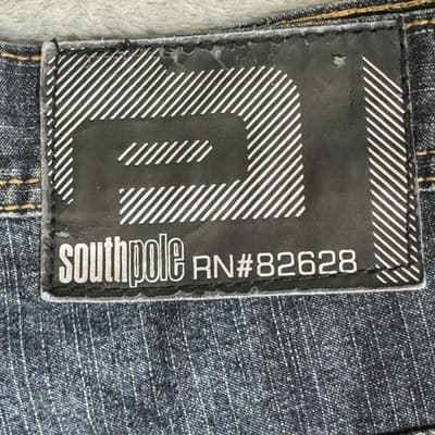 Southpole Jeans Mens 38x32 Whiskered Distressed Straight Leg Back Flap Pockets - Thumbnail 5