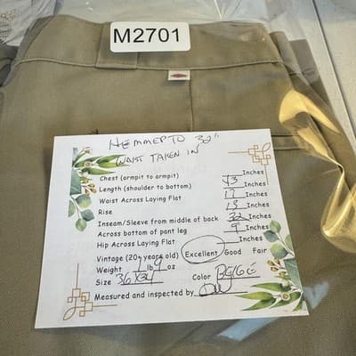 Dickies Pants Mens 36x31 Khaki Beige Workwear USA Made Poly Cotton Hemmed 90s - Thumbnail 5