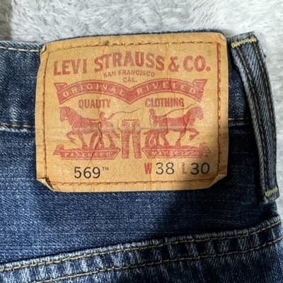 Levis 569 Jeans Mens 40x29 (38x30) Blue Medium Wash Relaxed Straight Denim - Thumbnail 4
