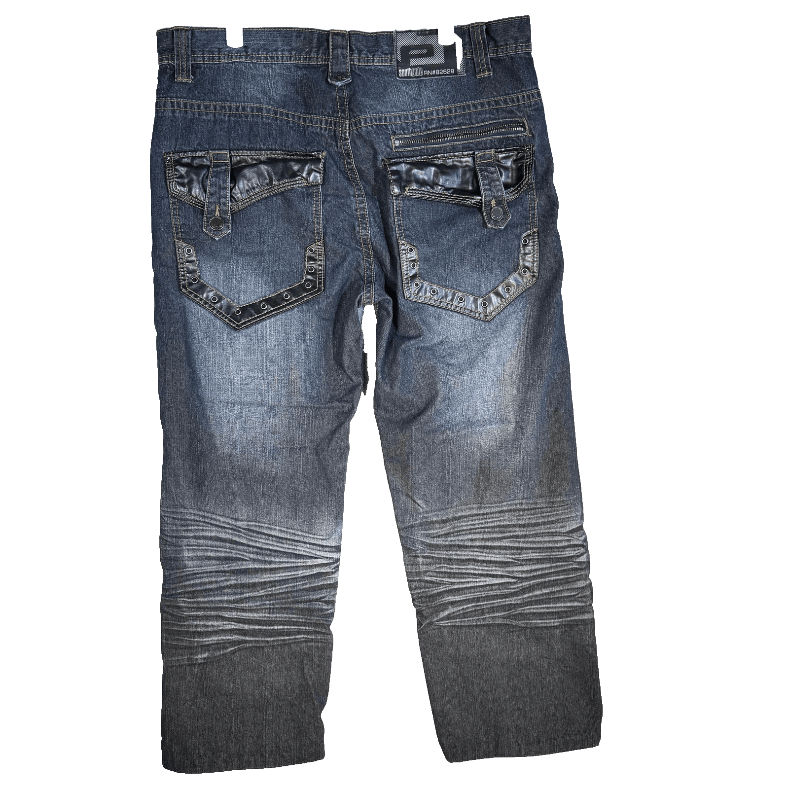 Southpole Jeans Mens 38x32 Whiskered Distressed Straight Leg Back Flap Pockets - Thumbnail 2