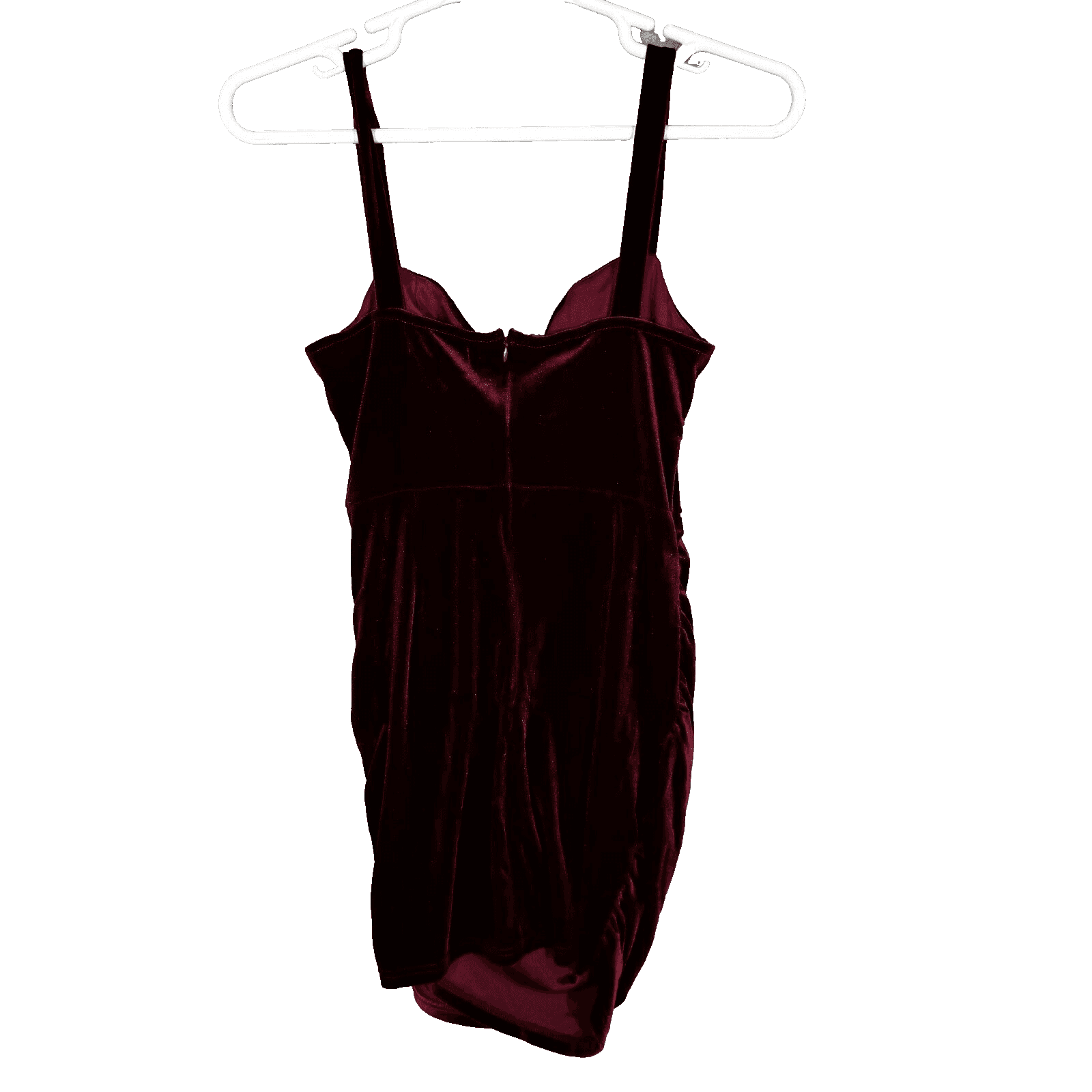 Cider Womens Velvet Mini Dress Large Maroon Ruched Hem Back Zip Wide Straps - Thumbnail 2