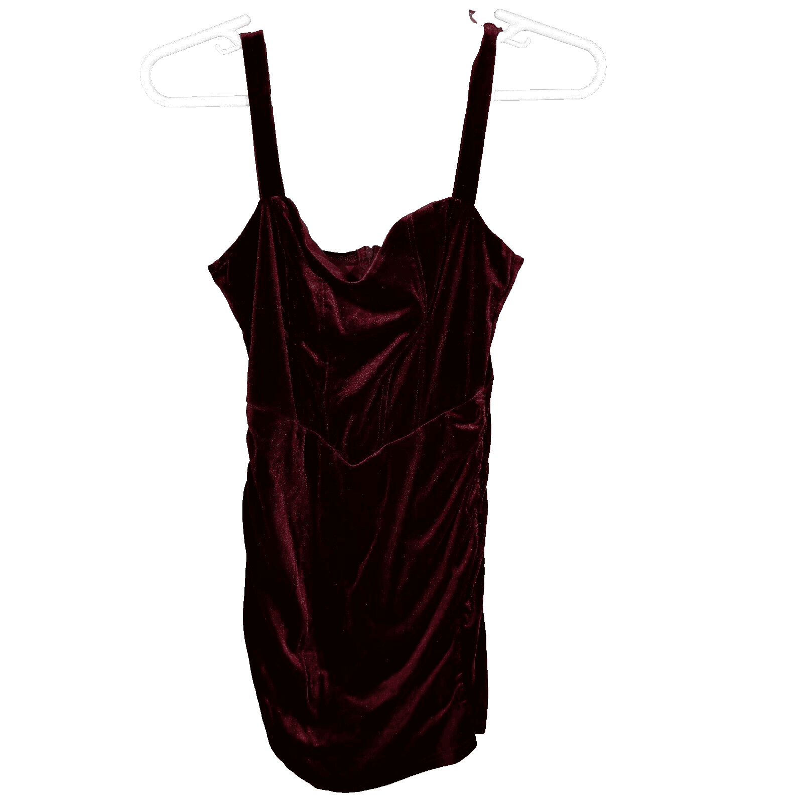 Cider Womens Velvet Mini Dress Large Maroon Ruched Hem Back Zip Wide Straps - Image 1