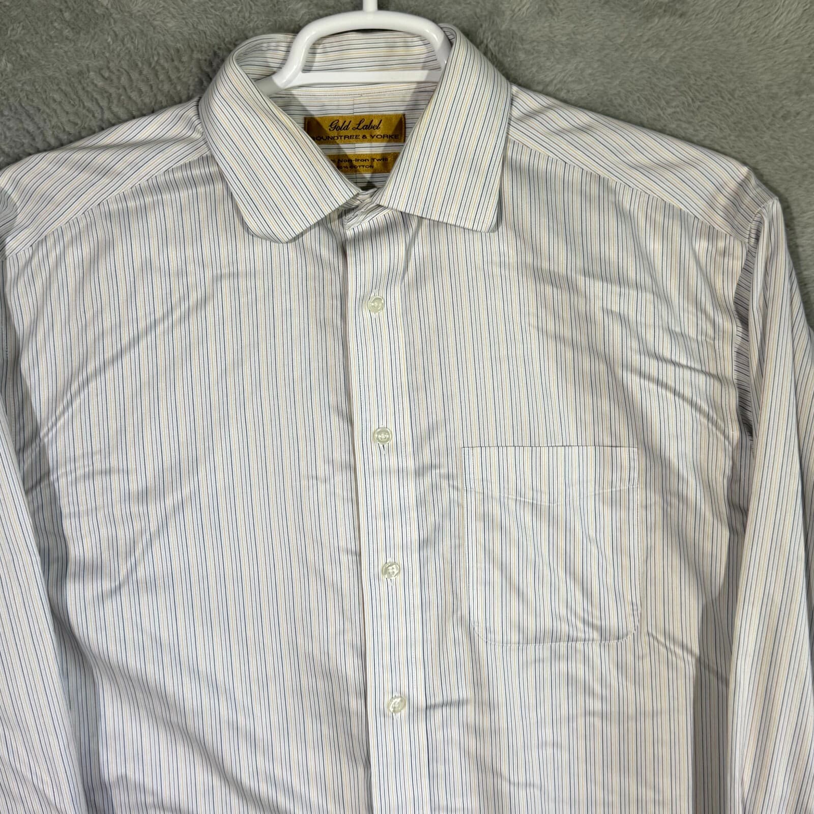 Gold Label Mens Dress Shirt 16 34 White Blue Striped 100 Cotton Formal - Thumbnail 4