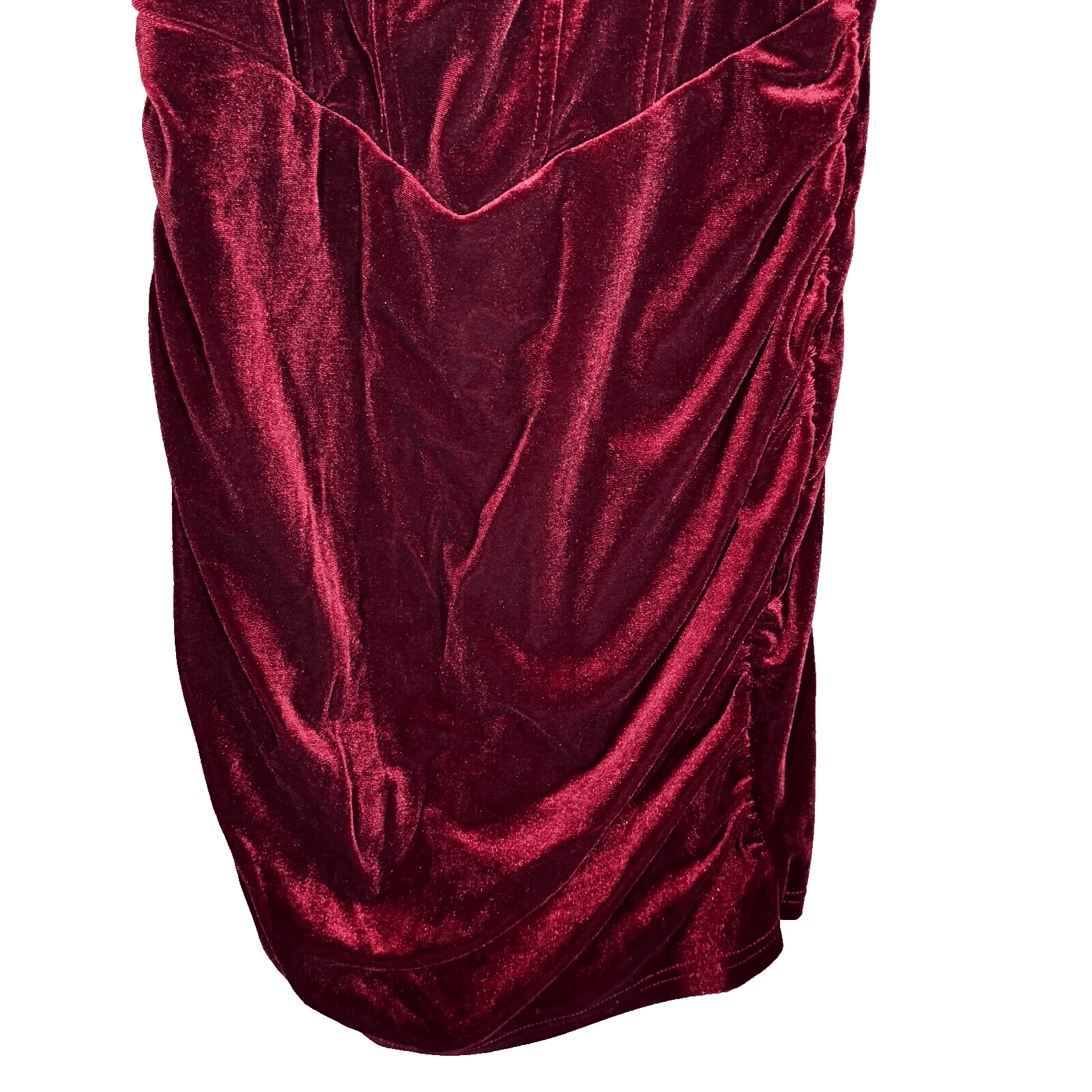 Cider Womens Velvet Mini Dress Large Maroon Ruched Hem Back Zip Wide Straps - Thumbnail 4