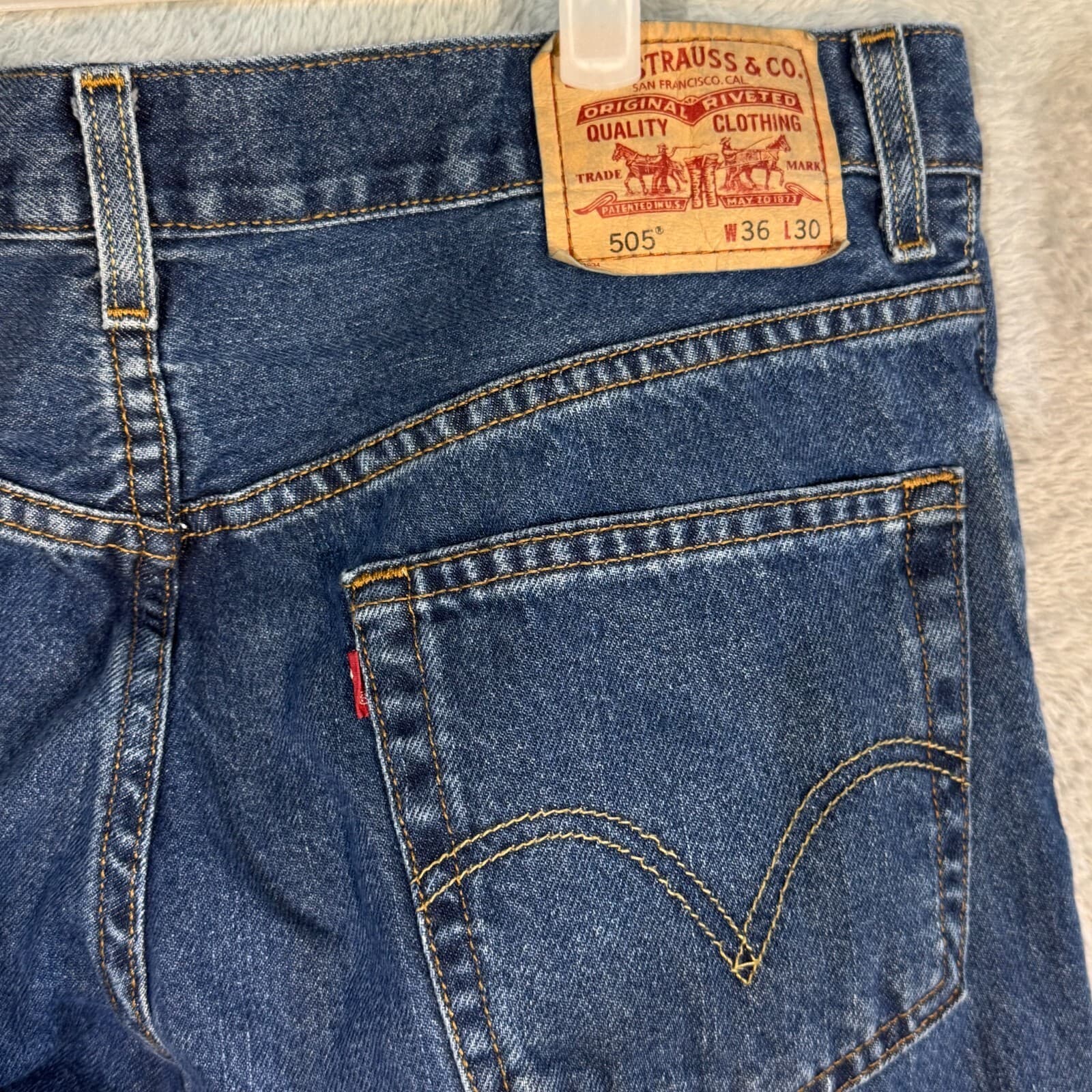 Levis 505 Mens Jeans 36x30 Regular Fit Stretch Mid Rise Blue Denim - Thumbnail 7