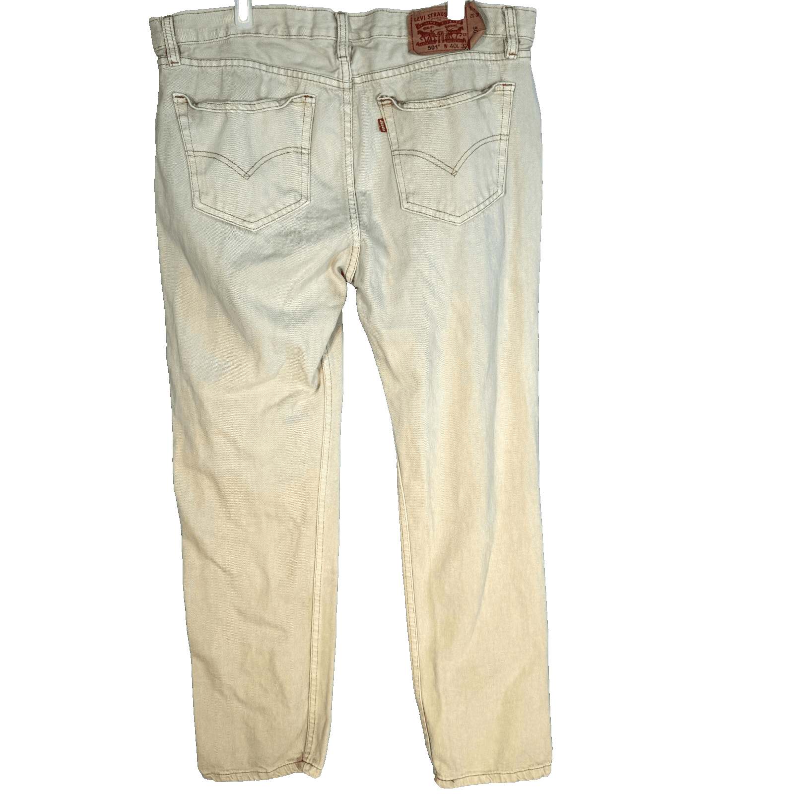 Levis 501 Mens 40x32 Beige Denim Original Fit Button Fly Straight Jeans - Thumbnail 2