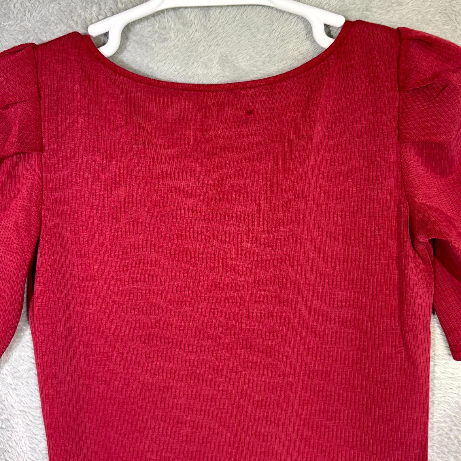 Betsey Johnson Womens Bodycon Dress Medium Maroon Ribbed Pleated Short Sleeve - Thumbnail 11