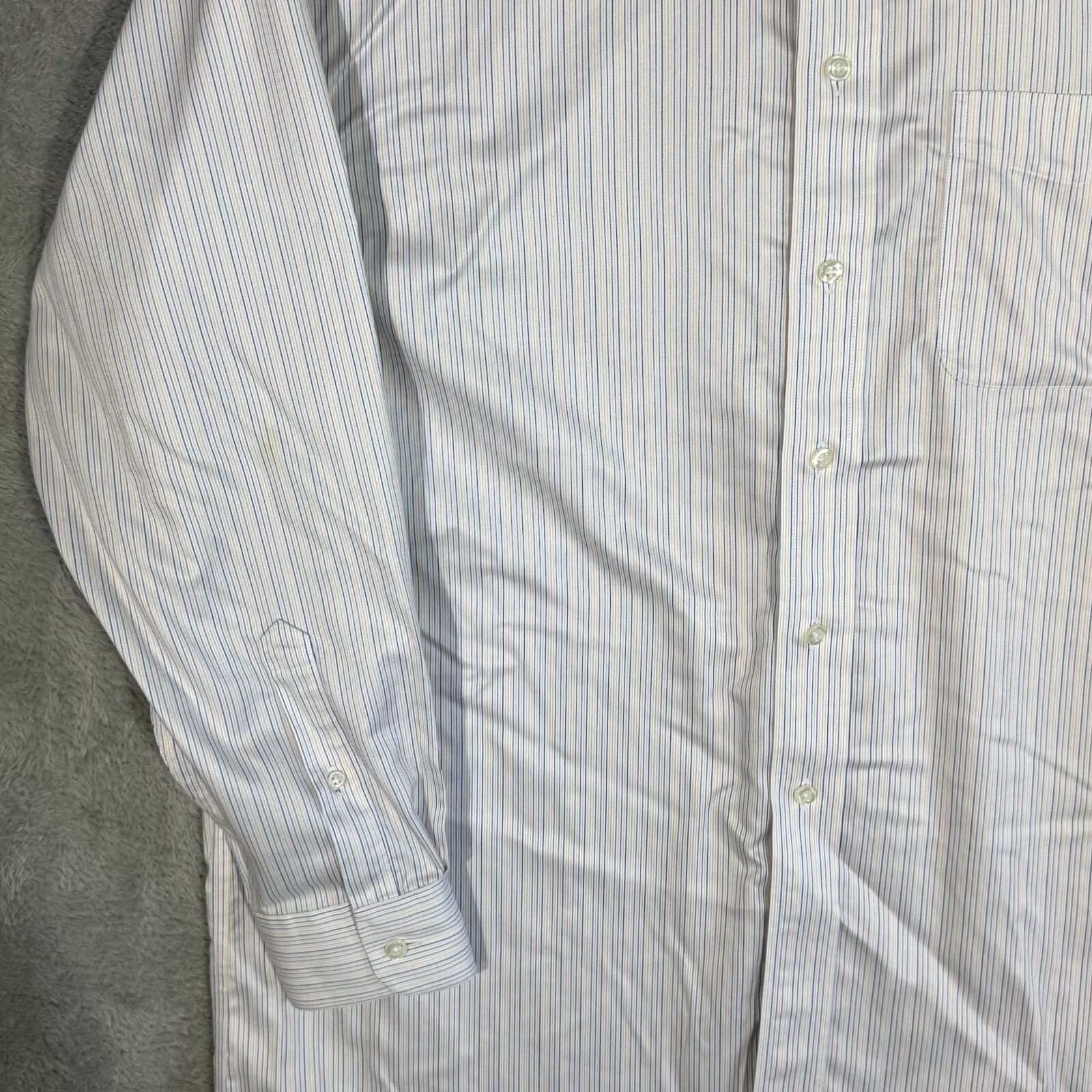 Gold Label Mens Dress Shirt 16 34 White Blue Striped 100 Cotton Formal - Thumbnail 3