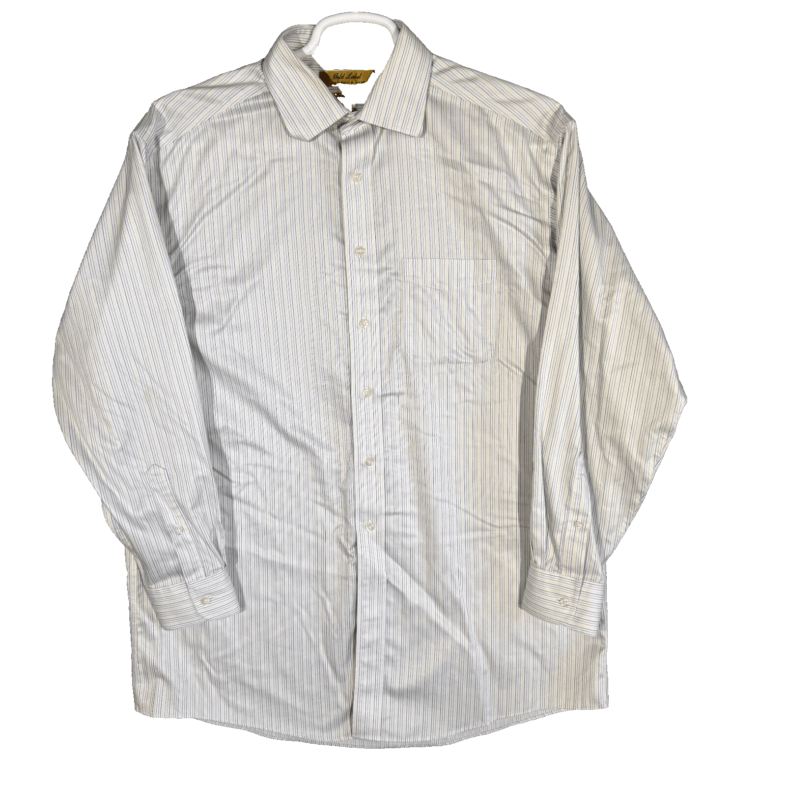 Gold Label Mens Dress Shirt 16 34 White Blue Striped 100 Cotton Formal - Image 1