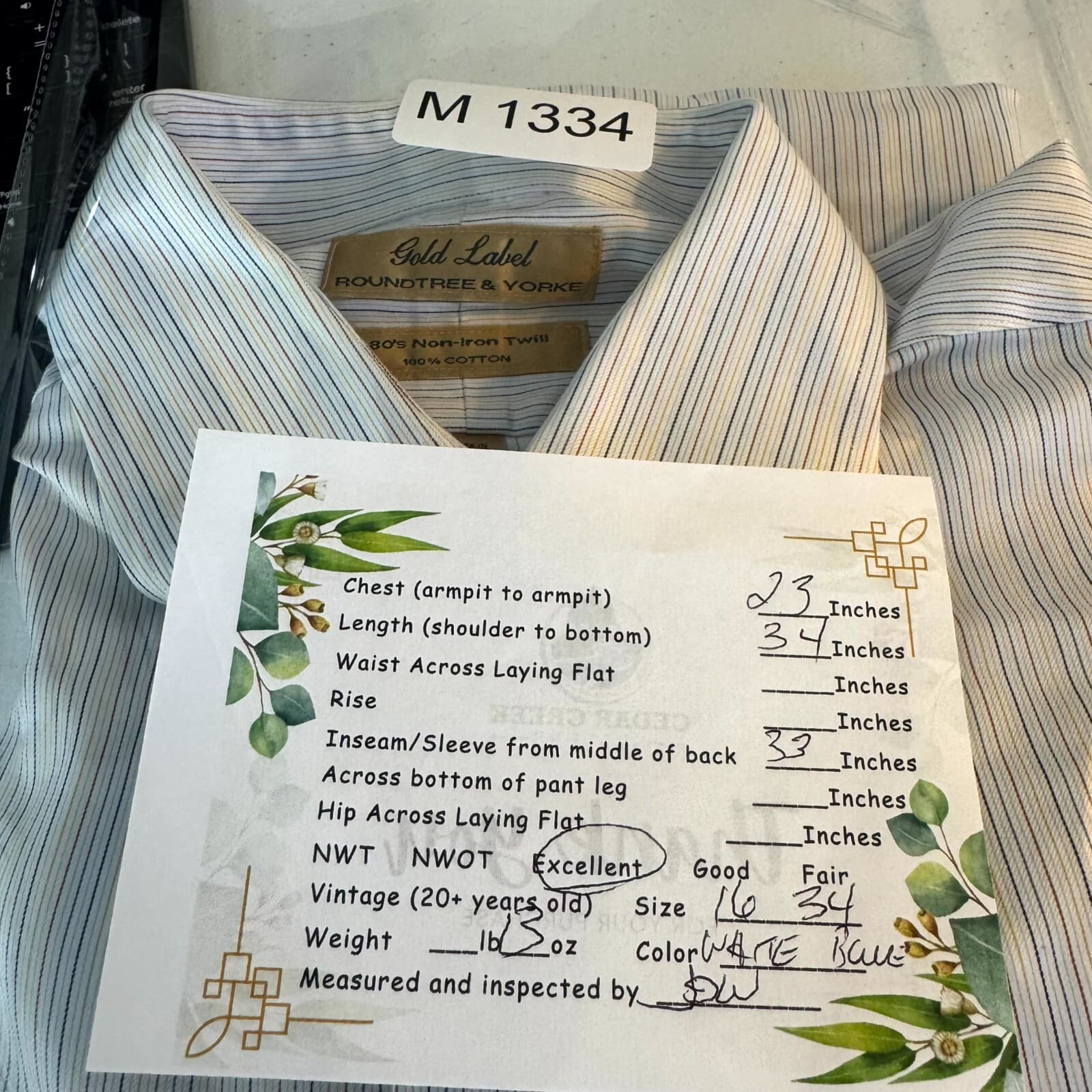 Gold Label Mens Dress Shirt 16 34 White Blue Striped 100 Cotton Formal - Thumbnail 9