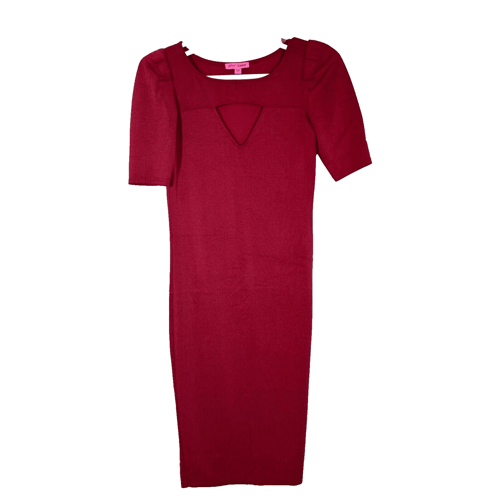 Betsey Johnson Womens Bodycon Dress Medium Maroon Ribbed Pleated Short Sleeve - Image 1