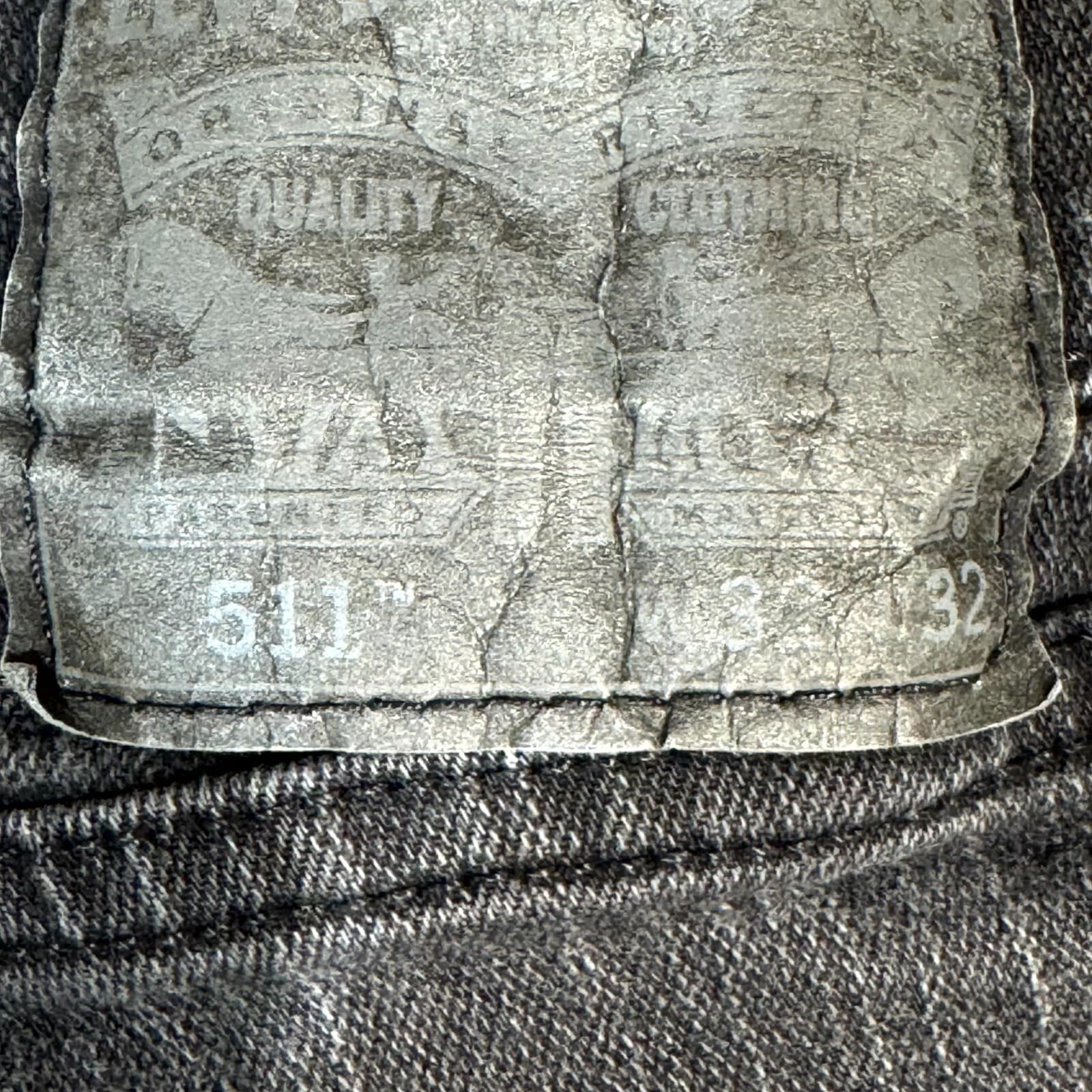 Levis 511 Mens 32x32 Black Denim Stretch Slim Fit Mid Rise Jeans - Thumbnail 3