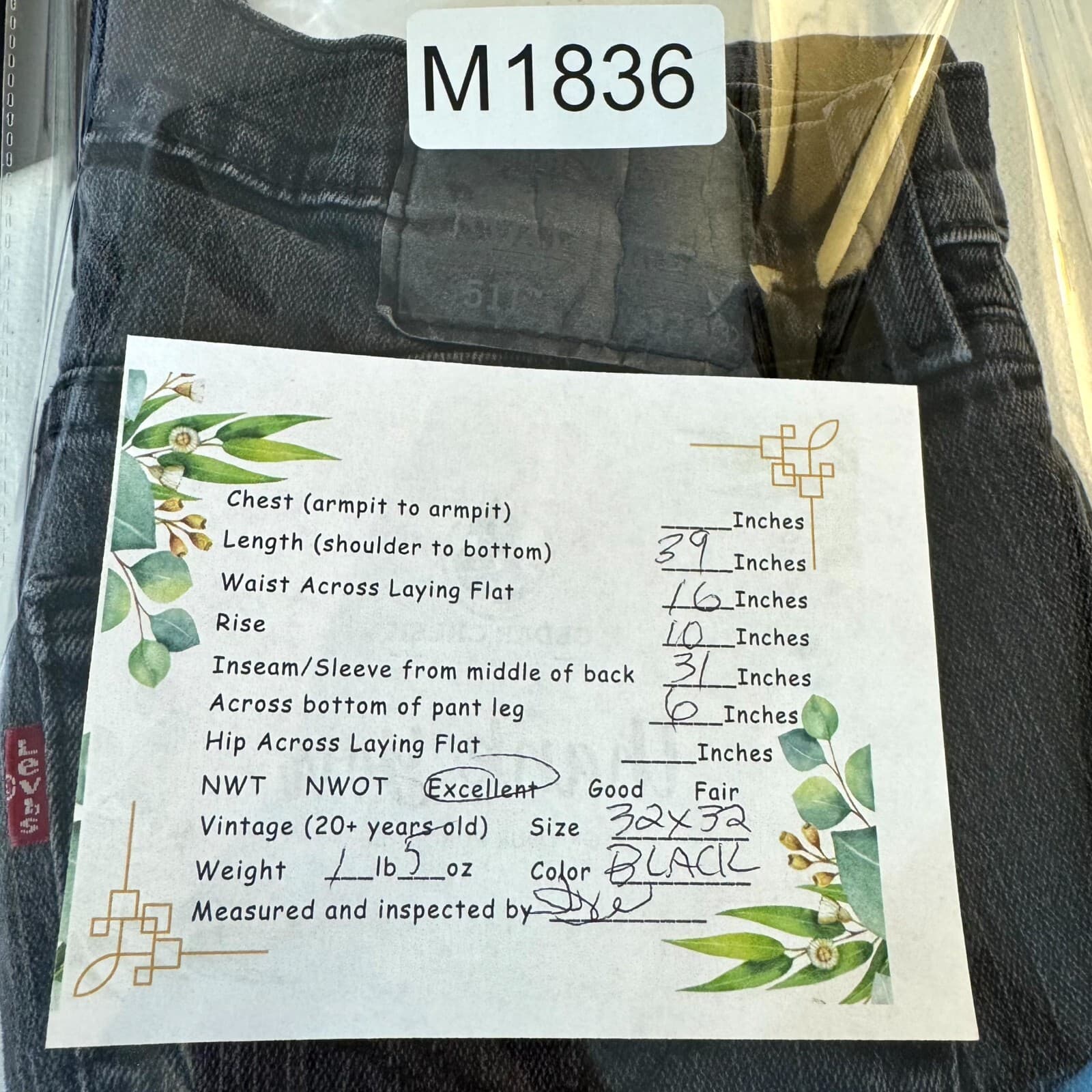 Levis 511 Mens 32x32 Black Denim Stretch Slim Fit Mid Rise Jeans - Thumbnail 8